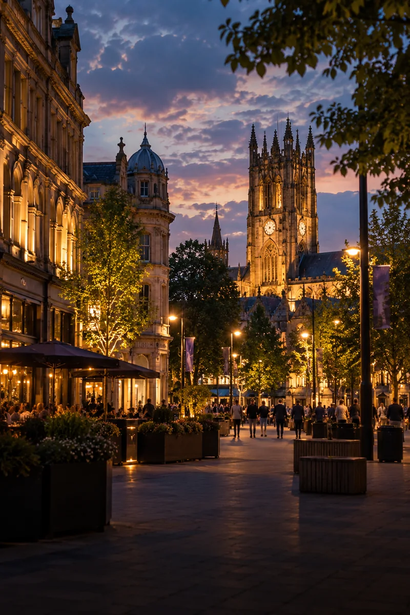 Wakefield city centre in the evening